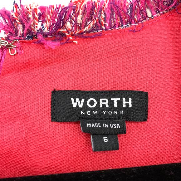 Worth Dress New York Women's Sz 6 Tweed Fringe Sheath Sleeveless Pink Multicolor - Picture 5 of 6